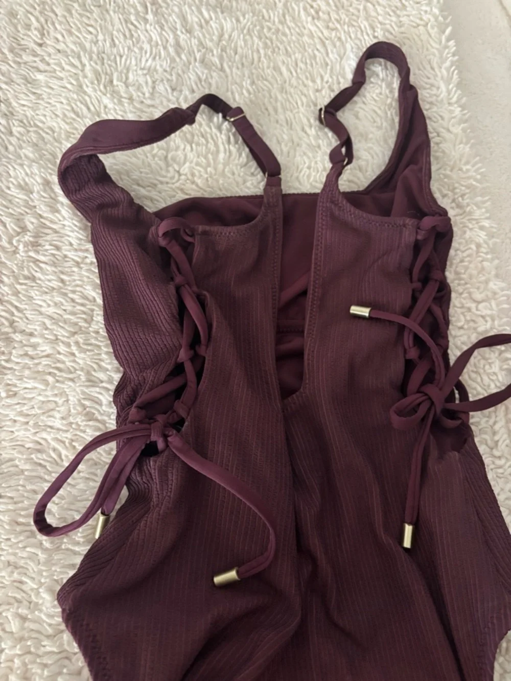 Sanctuary Ribbed One-Piece Swimsuit in Deep Plum